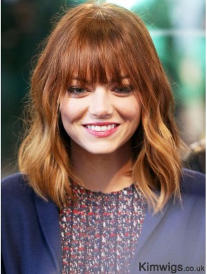 Lace Front Emma Stone Wigs Human Hair UK With Bangs Wavy Style Cropped Color