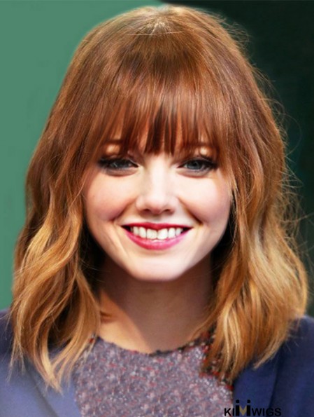 Lace Front Emma Stone Wigs Human Hair UK With Bangs Wavy Style Cropped Color