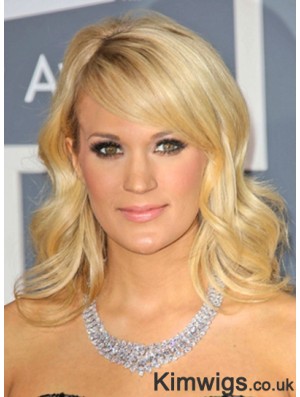 100% Hand Tied Blonde Shoulder Wavy With Bangs Cheap Monofibre Carrie Underwood Wigs