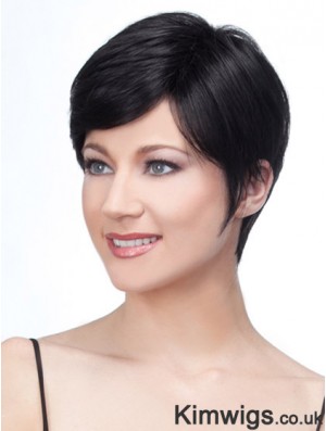 Lace Front Layered Short Straight Black Human Hair Wigs UK
