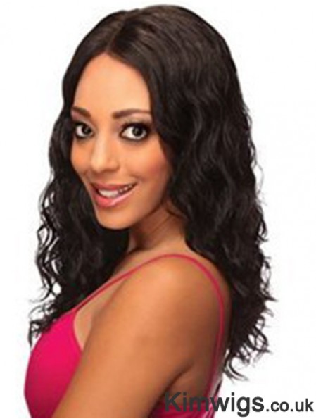 Human Lace Front Wigs Black Color Shoulder Length Wavy Style