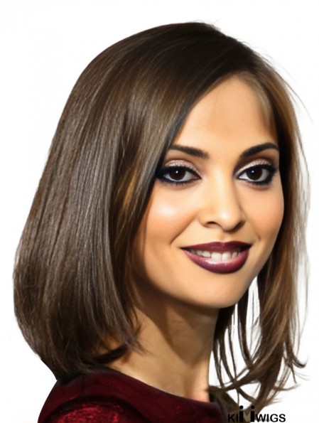 Brown Shoulder Length Exquisite Straight With Bangs Lace Wigs