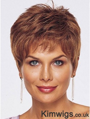 Straight Style Cropped Length Auburn Color wig