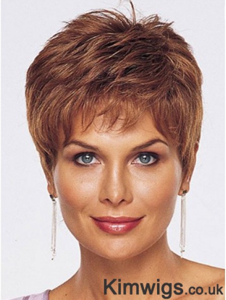 Straight Style Cropped Length Auburn Color wig