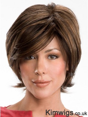 Dark Brown Layerd Cut Ladies Synthetic Wigs With Capless Wavy Style