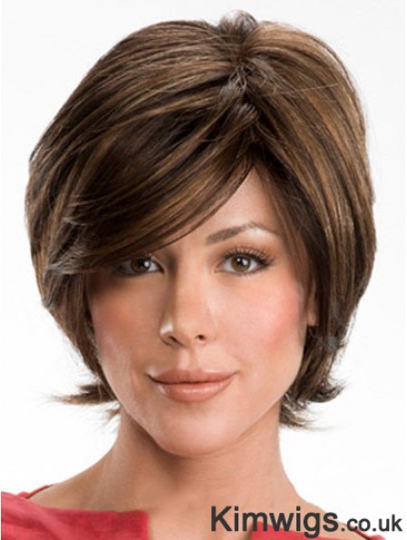 Dark Brown Layerd Cut Ladies Synthetic Wigs With Capless Wavy Style