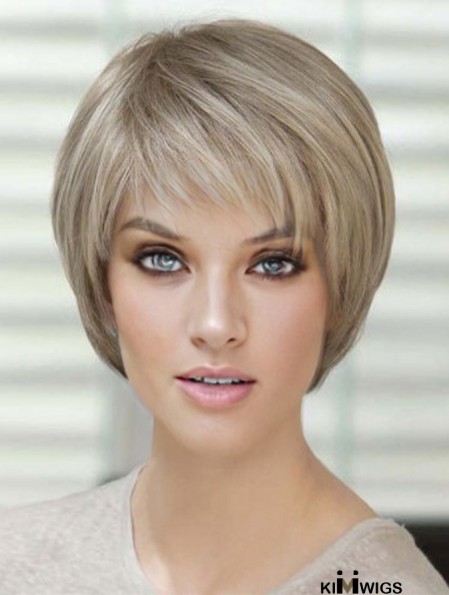 Blonde Short Straight With Bangs Monofilament Wigs