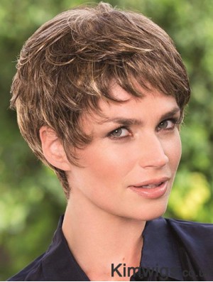 6 inch Brown Cropped Boycuts Wavy Top Lace Wigs