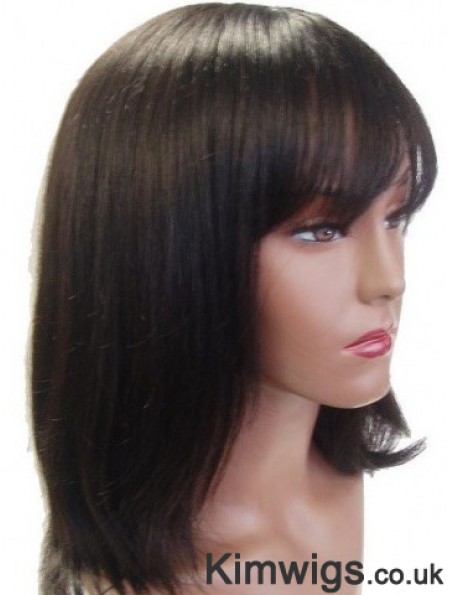Capless Straight With Bangs Shoulder Length 14 inch Ideal Human Hair Wigs