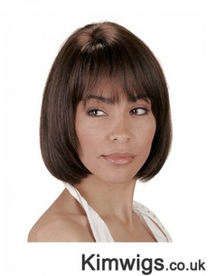 Human Hair Wig Bobs Chin Length Wig With Bangs Natural