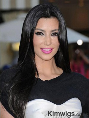 Long Straight Black Kim Kardashian Wigs Human Hair For Black Women  Monofilament