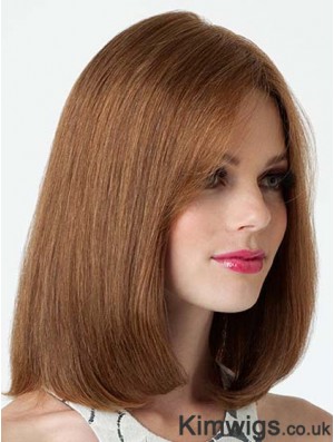 Lace Front Mono Shoulder Length Human Hair Straight Brown Fashion Bob Wigs