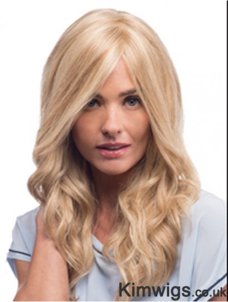 Mono Wigs With Remy Blonde Color Wavy Style With Bangs