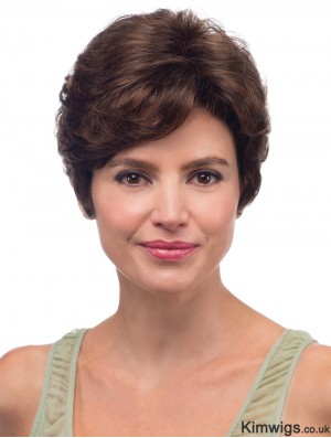 8 inch Brown Short With Bangs Wavy High Quality Lace Wigs