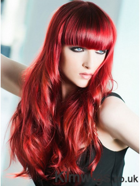 Capless Wavy 22 inch With Bangs Long Red Human Hair