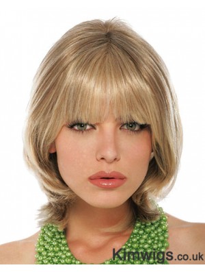 With Bangs Chin Length Blonde Straight Stylish Petite Wigs