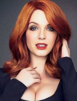 Human Hair Christina Hendricks Wigs UK Cropped Color Shoulder Length Wavy Style