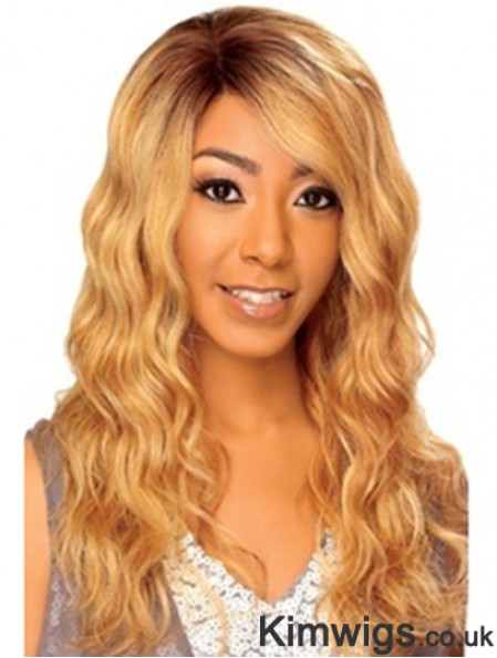 22 inch Blonde Long Without Bangs Wavy High Quality Lace Wigs