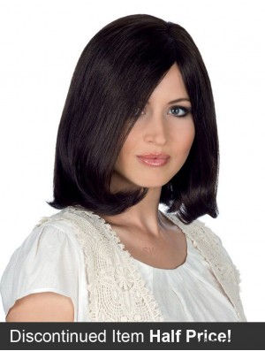 Monofilament Wig Black Hair Straight Human Hair Wig Shoulder Length 12 Inch