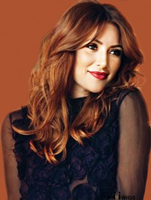 Without Bangs Long Copper Wavy 18 inch Comfortable Human Hair Drew Barrymore Wigs