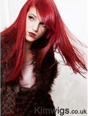 20 inch Straight Capless With Bangs Human Hair Long Red Wig