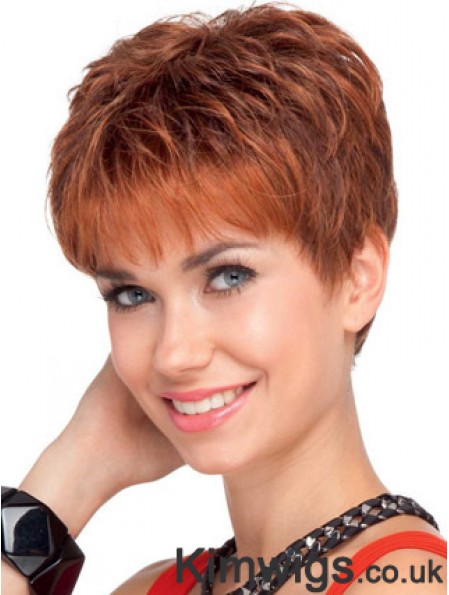 Soft 4 inch Red Cropped Boycuts Wavy Lace Wigs