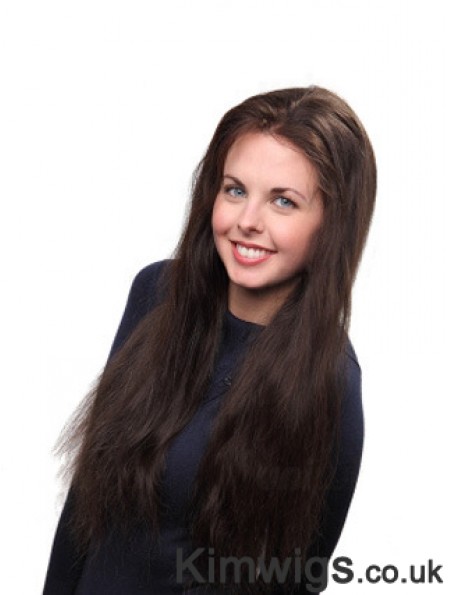 Brown Long Straight Without Bangs Lace Mono Wig UK Online