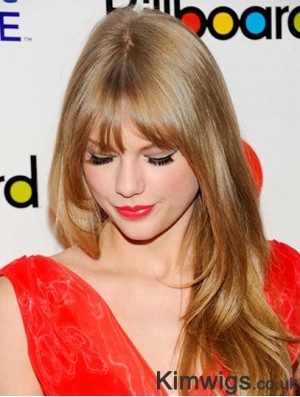 100% Hand-tied With Bangs Straight Long Blonde Soft Taylor Swift Wigs