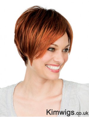 8 inch Auburn Short With Bangs Straight Great Lace Wigs