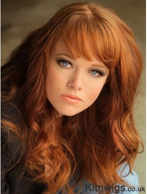 With Bangs Long Copper Wavy 18 inch Affordable Human Hair Wigs