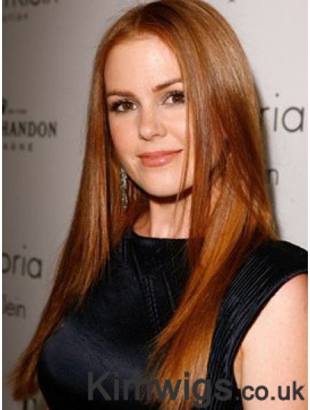Without Bangs Long Copper Straight 20 inch Online Human Hair Isla Fisher Wigs