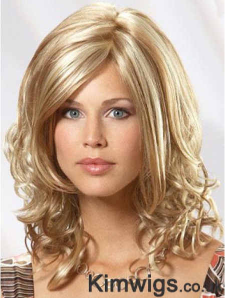 14 inch Shoulder Wavy Blonde Human Hair Monofilament Wig