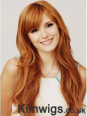 With Bangs Long Copper Wavy 22 inch Hairstyles Human Hair Bella Thorne Wigs