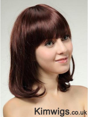 Shoulder Length Bob Wigs With Capless Remy Straight Style Auburn Color