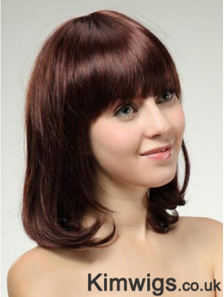 Shoulder Length Bob Wigs With Capless Remy Straight Style Auburn Color