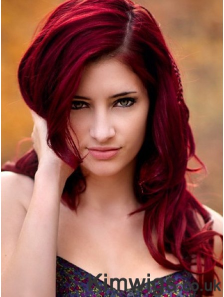 Wavy Without Bangs Long Red No-Fuss Lace Front Wigs