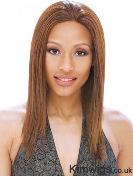 16 inch Brown Shoulder Length Without Bangs Straight Fashion Lace Wigs