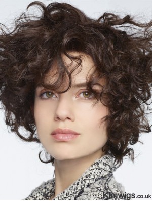 Curly Human Hair Lace Front Wigs With Bangs Monofilament Curly Style