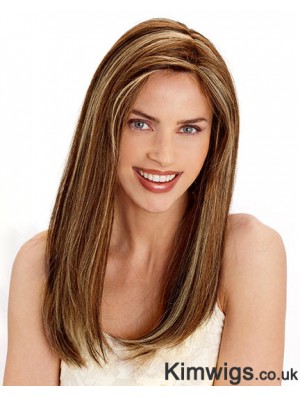 Layered Convenient Straight Brown Long Human Hair Wigs