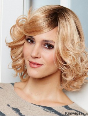 Hand Tied Lace Front Human Hair Wigs Chin Length Blonde Color