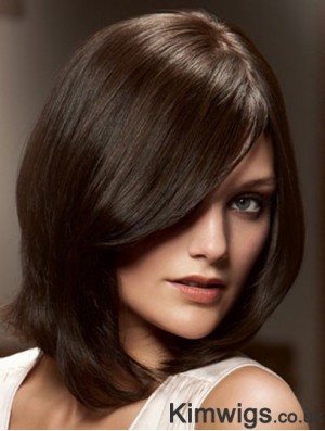 12 inch Brown Chin Length Layered Straight Flexibility Lace Wigs