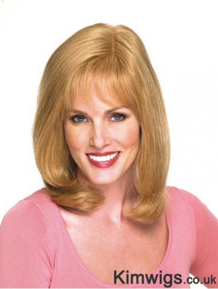 14 inch Blonde Shoulder Length With Bangs Wavy Modern Lace Wigs