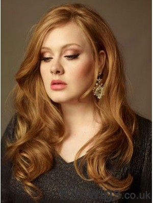 Without Bangs Long Copper Wavy 20 inch Sleek Human Hair Adele Adkins Wigs