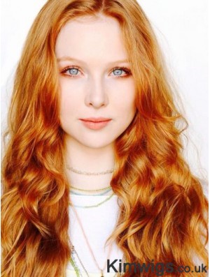 Without Bangs Long Copper Wavy 22 inch Suitable Human Hair Molly Quinn Wigs
