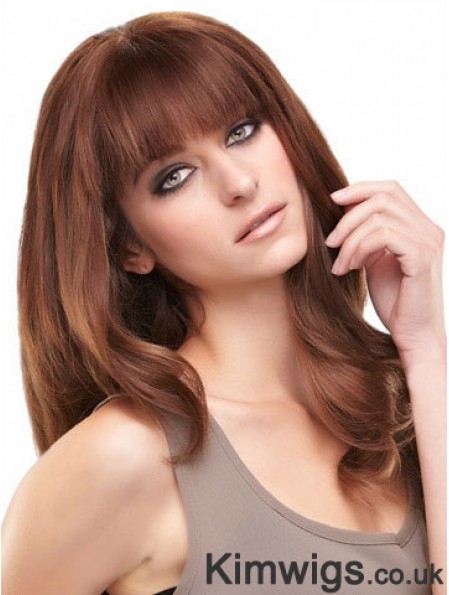 Auburn Long Beautiful Straight With Bangs Lace Wigs