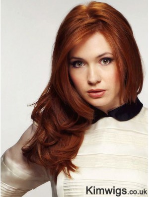 Without Bangs Long Copper Wavy 20 inch Durable Human Hair Karen Gillan Wigs