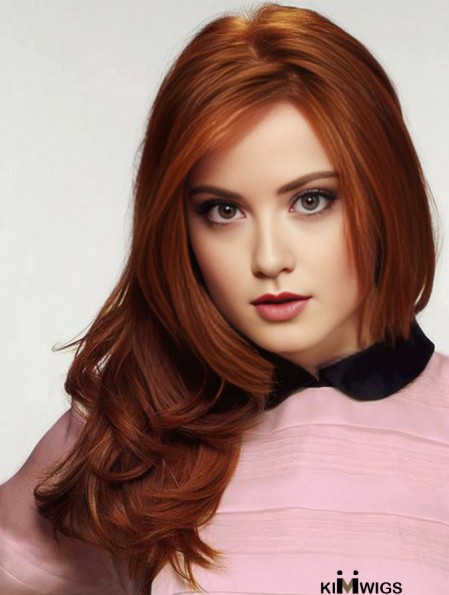 Without Bangs Long Copper Wavy 20 inch Durable Human Hair Karen Gillan Wigs