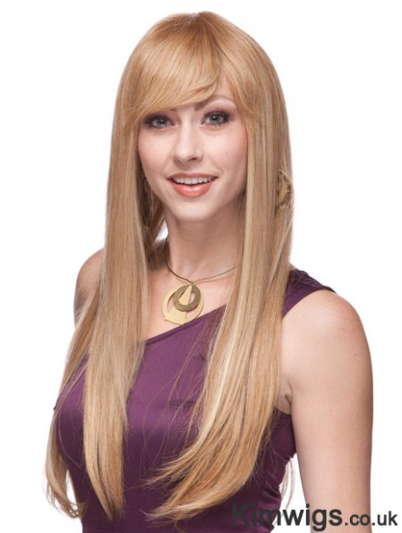 Straight With Bangs Monofilament Blonde Top Long Wigs