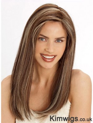 Durable 22 inch Brown Long Without Bangs Straight Lace Wigs