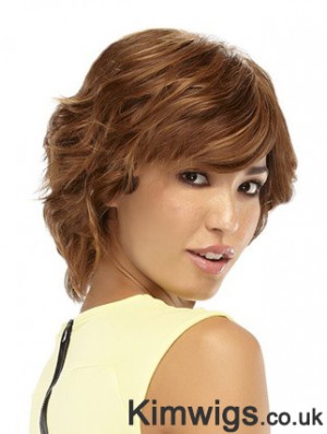 Auburn Wig Wavy Short Wig Remy Human Hair Hand Tied